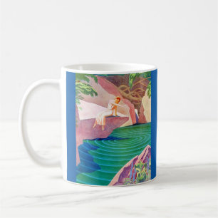 1931 Art deco kvinna vid dammen Kaffemugg