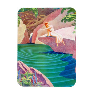 1931 Art deco kvinna vid dammen Magnet