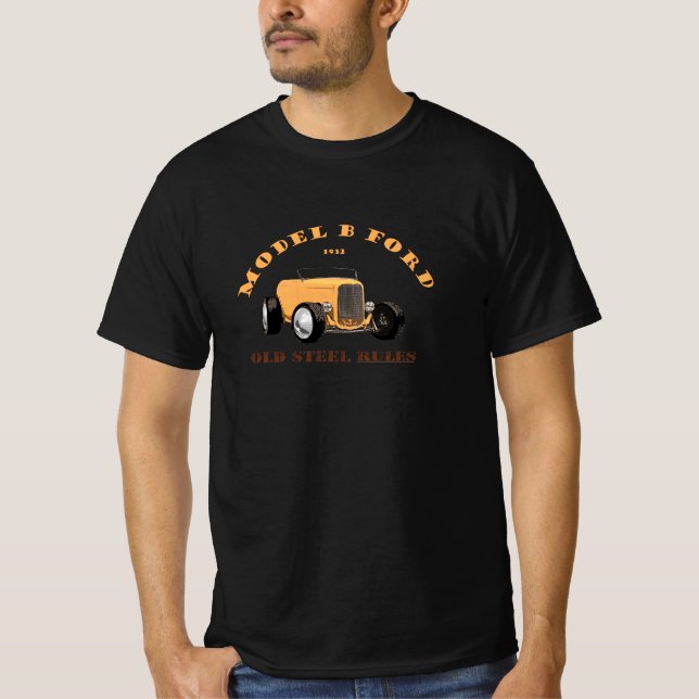 1932 Modell B Hotrod. Orange Hotrod. Gult 32. T Shirt (Framsida)