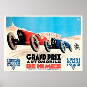 1932 Nimes Grand Prix Fransk Tävla Poster
