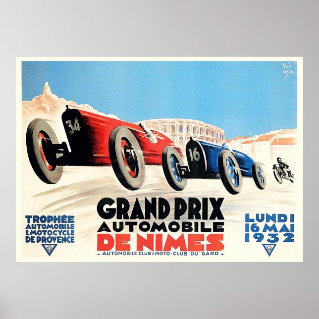 1932 Nimes Grand Prix Fransk Tävla Poster (Framsidan)