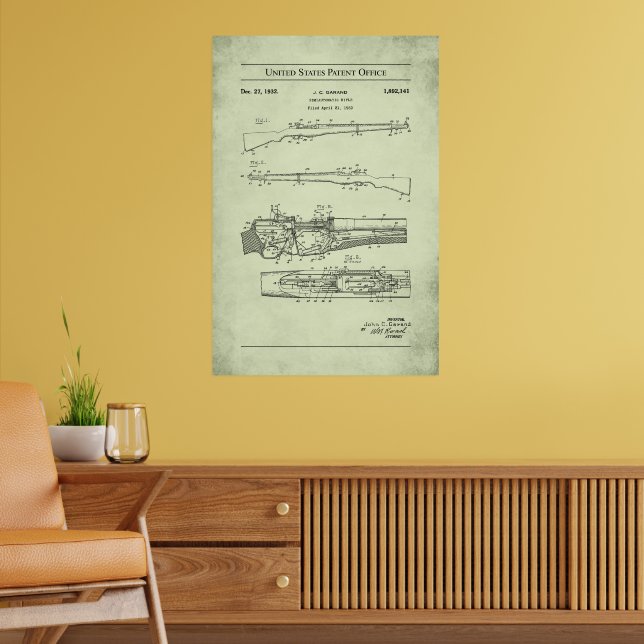 1932 US Patent 1892141 - M1 Garand Rifle Poster (Vardagsrum 2)