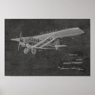 1932 Vintage Flygplanspatent Art Teckning Skriv ut Poster