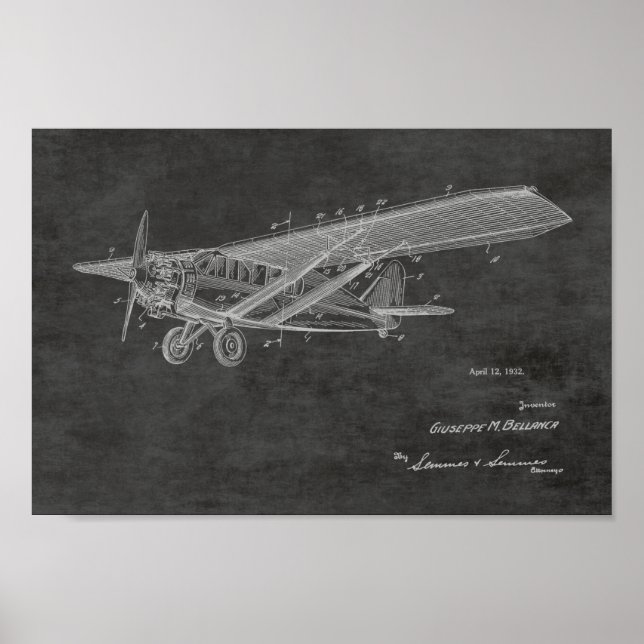 1932 Vintage Flygplanspatent Art Teckning Skriv ut Poster (Framsidan)