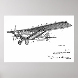 1932 Vintage Flygplanspatent Art Teckning Skriv ut Poster