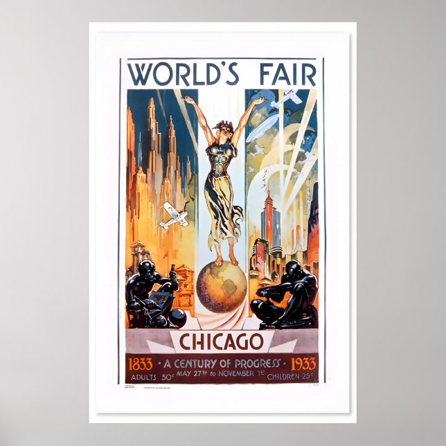 1933 Art Deco Chicago Världsutställning Klassisk V Poster (Framsidan)