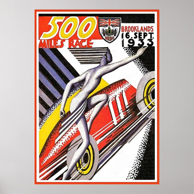 1933 Brooklands 500 miles Tävling Vintage affisch (Framsidan)