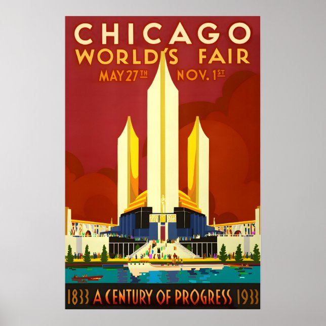 1933 CHICAGO WORLD'S FAIR Århundradets Framsteg Ny Poster (Framsidan)