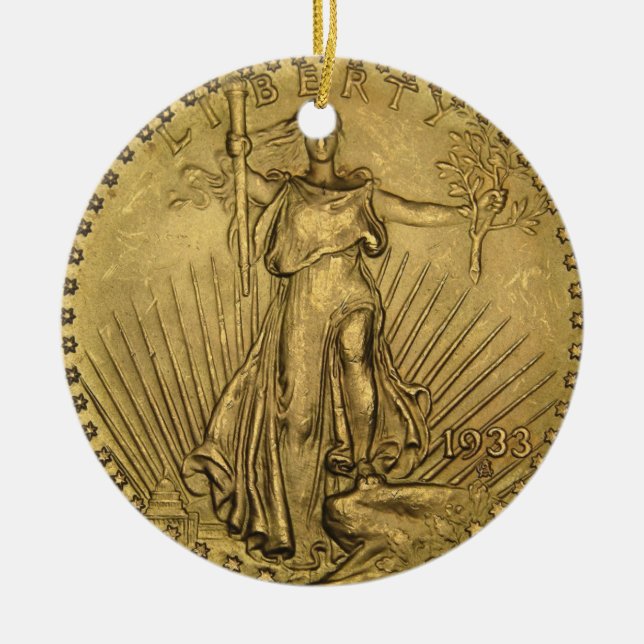 1933 Dubbla: myntet Eagle Guld Julgransprydnad Keramik (Framsidan)