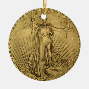 1933 Dubbla Öagle Guld Coin Julgransprydnad Keramik