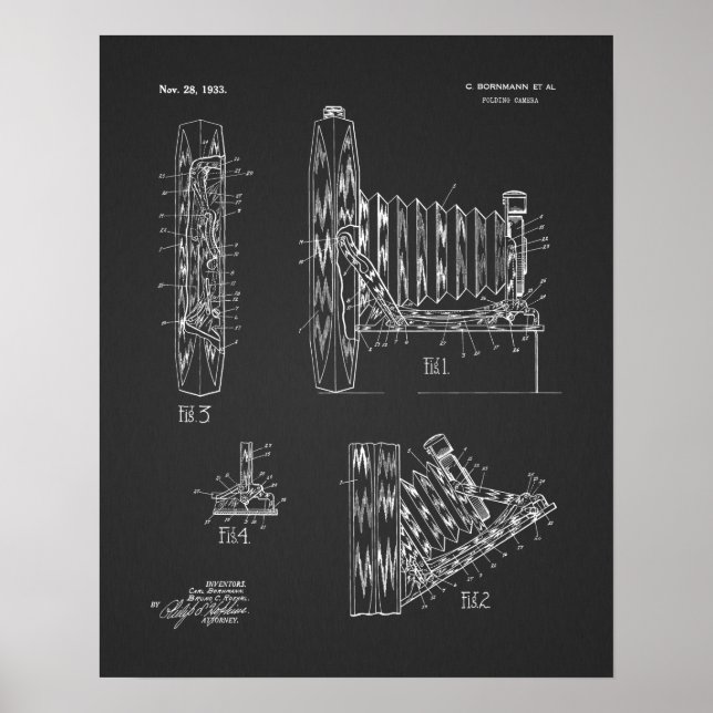 1933 FV-utskrift av kamerapatent Art Teckning Poster (Framsidan)