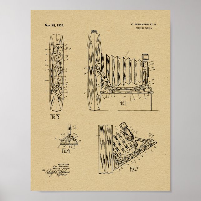 1933 FV-utskrift av kamerapatent Art Teckning Poster (Framsidan)