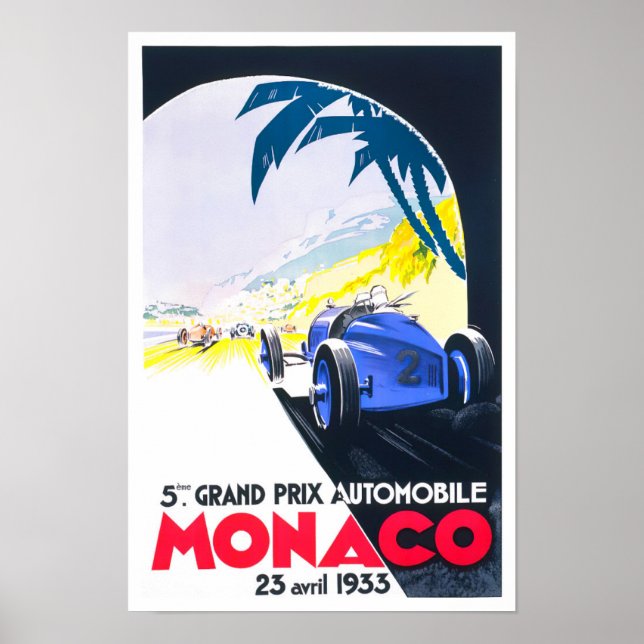 1933 Monaco Grand Prix vintage-tävla Poster (Framsidan)