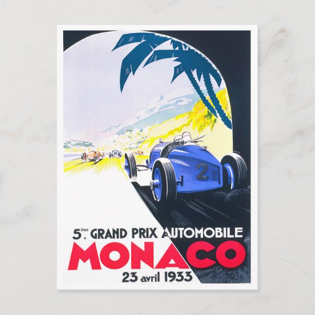 1933 Monaco-tävla för storprisutdelning (Prix vint Vykort (Framsida)