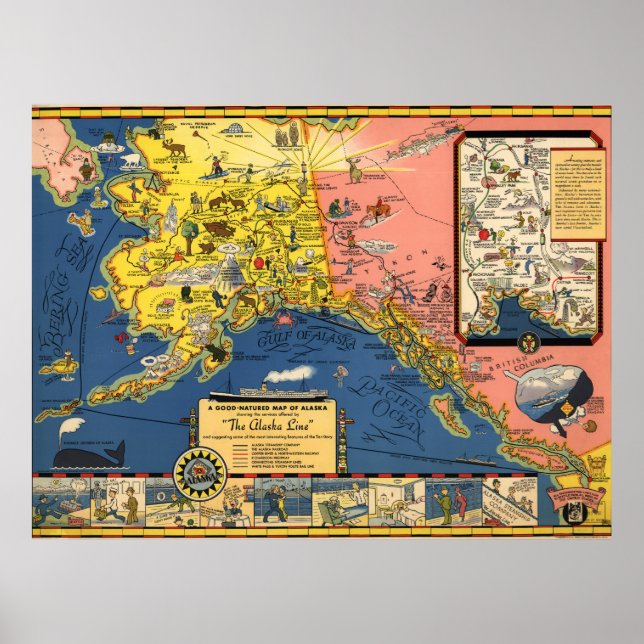 1934 Alaska Karta Poster (Framsidan)