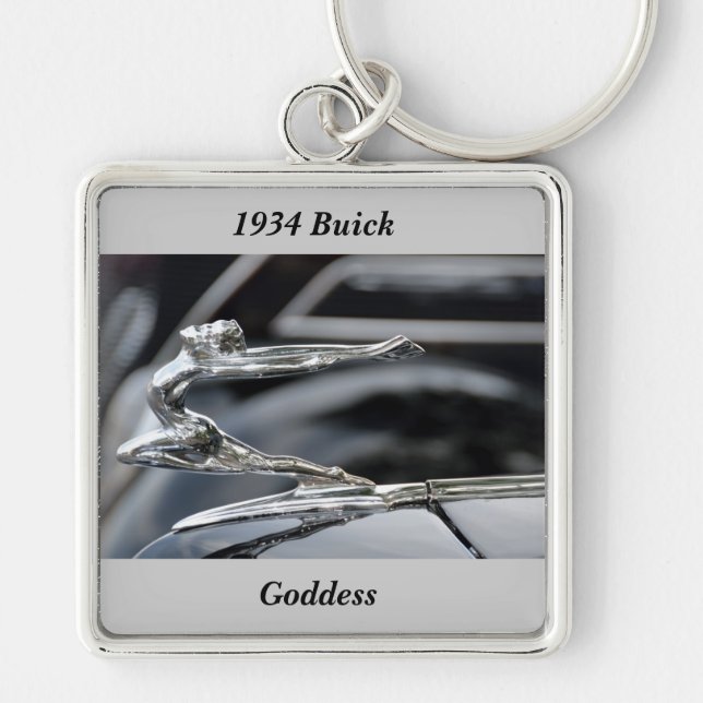 1934 Buick Goddess Huva Ornament Fyrkantig Silverfärgad Nyckelring (Framsidan)
