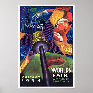 1934 Chicago World's Fair vintage resor poster