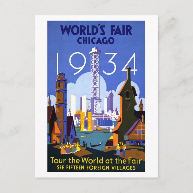 1934 Chicago World's Fair Vykort (Framsida)