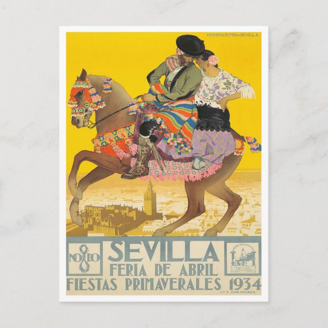 1934 Feria de Sevilla vintage Postcard Vykort (Framsida)