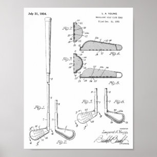 1934 Golf Klubb Head Patent Art Teckning Print Poster