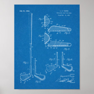 1934 Golf Klubb Head Patent Art Teckning Print Poster