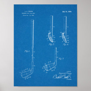 1934 Golf Klubb Head Patent Art Teckning Print Poster