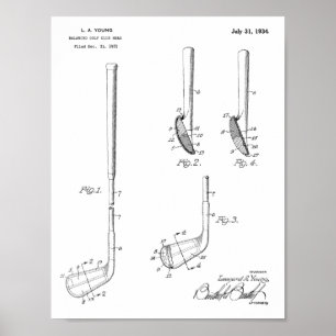 1934 Golf Klubb Head Patent Art Teckning Print Poster