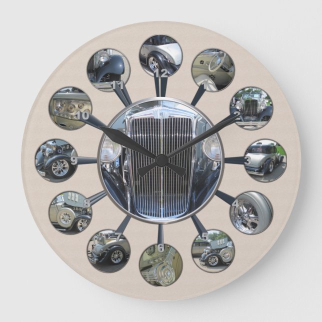 1934 Kabriolets hupmobile Round Wall Clock Stor Klocka (Framsida)