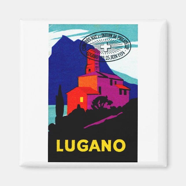 1934 Lugano-filateliskt Poster Magnet (Framsidan)