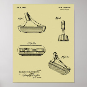 1934 Putter Golf Klubb Patent Art Teckning Skriv u Poster