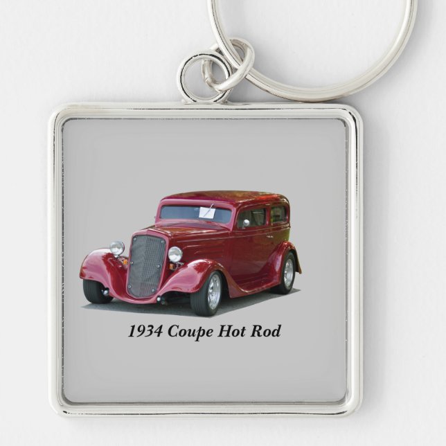 1934 skräddarsy Coupehot rod Fyrkantig Silverfärgad Nyckelring (Framsidan)