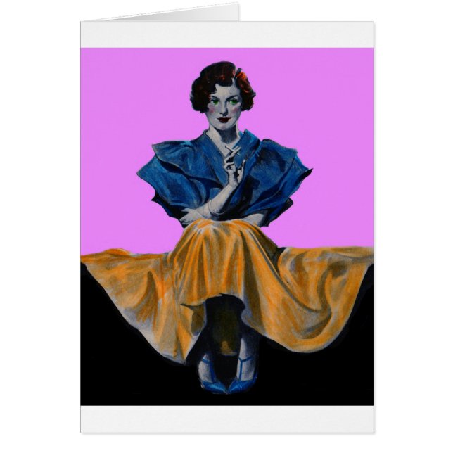 1934 snygg dam som njuter av en Chesterfield Hälsningskort (Framsidan)