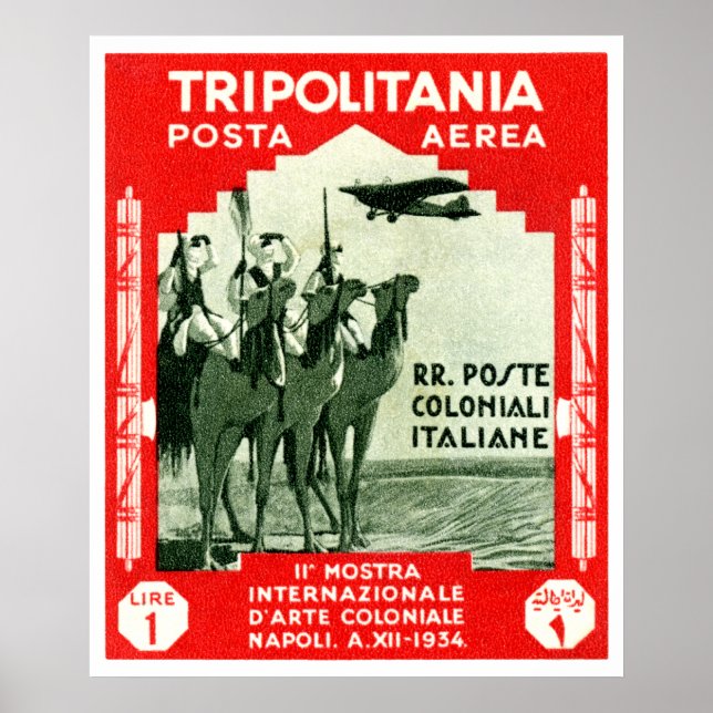 1934 Tripolitania 1 Lire frimärke Poster (Framsidan)