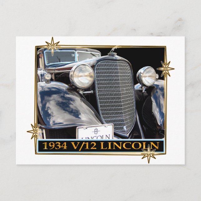 1934 V-12 LINKOLN VYKORT (Framsida)