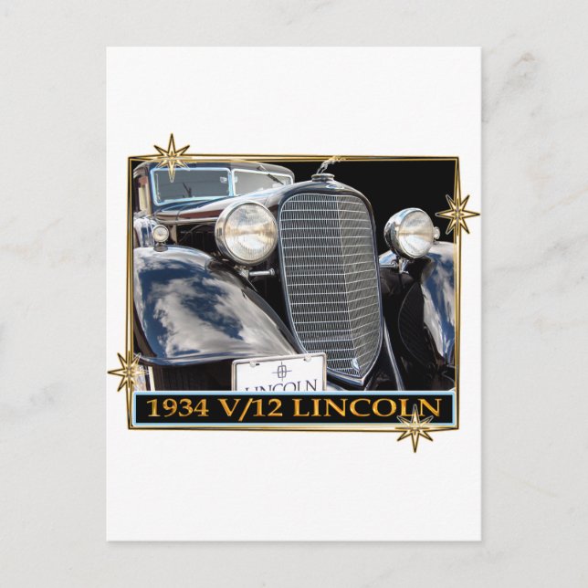 1934 V-12 LINKOLN VYKORT (Framsida)