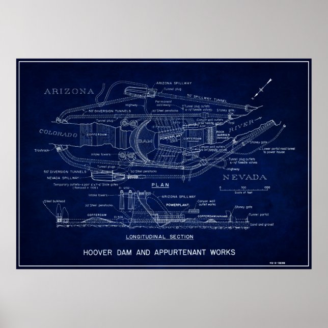 1935 HÖGRE DAM BLUEPRINT POSTER (Framsidan)