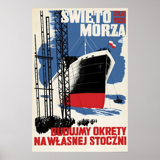 1935 Polska Affisch Låt oss bygga vårt eget skepps (Framsidan)