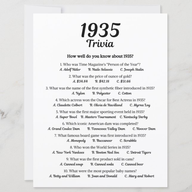 1935 Trivia-spel (Framsida)