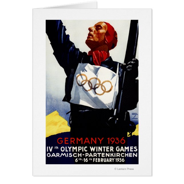 1936 års reklam för Olympiska vinterspelen Poster Hälsningskort (Framsidan)