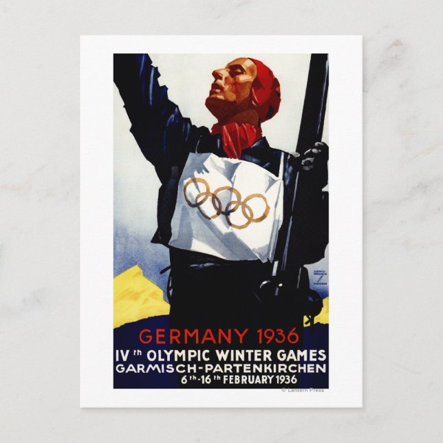 1936 års reklam för Olympiska vinterspelen Poster Vykort (Framsida)
