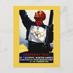 1936 års reklam för Olympiska vinterspelen Poster Vykort