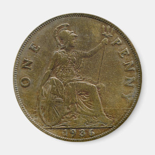 1936 brittiska encentmyntmagnet magnet