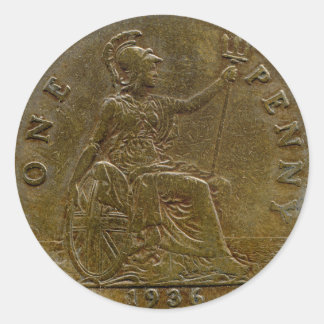1936 Brittiskt pennedekal Runt Klistermärke