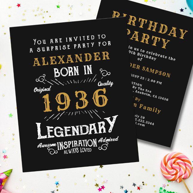 1936 Budget 90-årsfirande Inbjudan Legend Flygblad (1936 birthday invitation budget flyer. White background.)