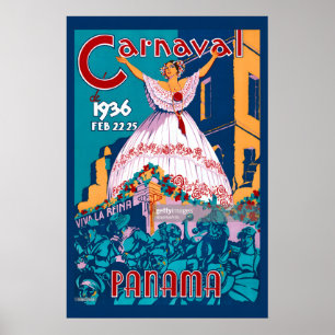 1936 Carnaval! Panama Leve Drottningen Vintage Sti Poster