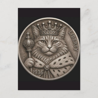 1936 Hobo Nickel Kattkung Royal Mynthandgjord Kons Vykort