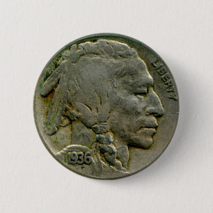 1936 huvud för US-"buffel" mynt knäppas Knapp