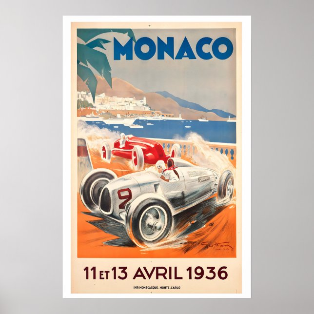 1936 Monaco Grand Prix Vintage Racing Poster (Framsidan)
