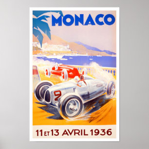 1936 Monaco Grand Prix vintage-tävla Poster