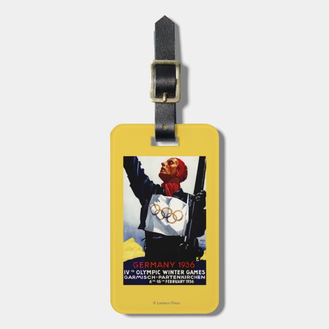 1936 olympiska affisch för vinterlekannonsering bagagebricka (Vertikal Framsida)